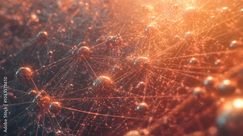 Fototapete A web of glowing shapes connected by lines, symbolizing data flow in machine learning models, 4K resolution