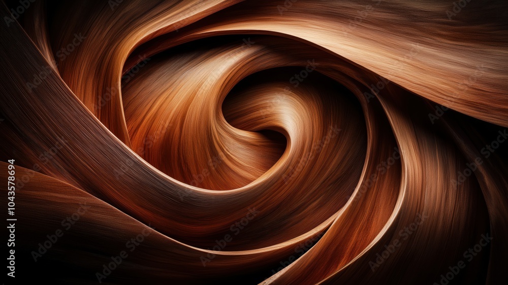 Poster swirls of rich brown tones create a mesmerizing abstract design in soft lighting