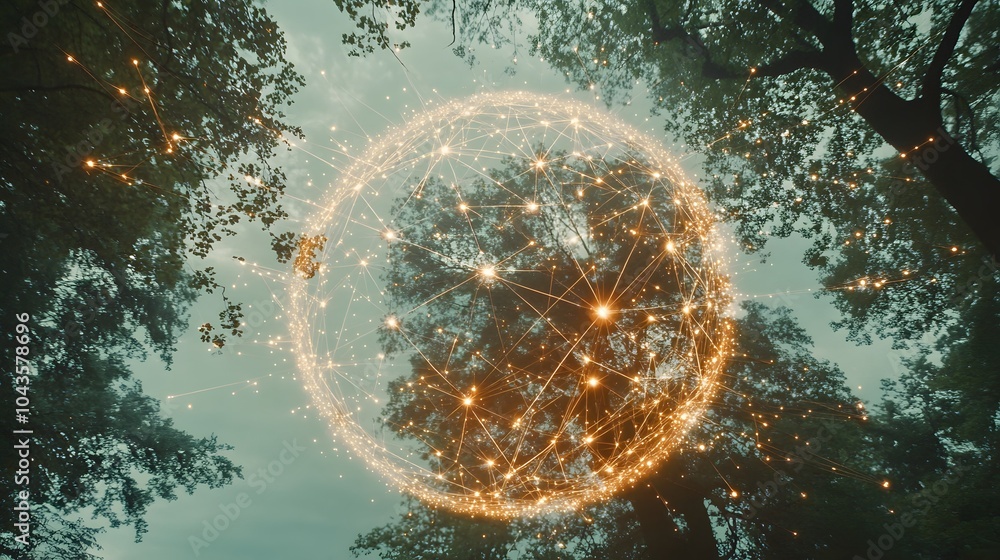 Poster A web of glowing shapes connected by lines, symbolizing data flow in machine learning models, 4K resolution