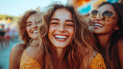Fototapeta premium Girl Dancing at a Terrace Concert – Group Enjoying Music