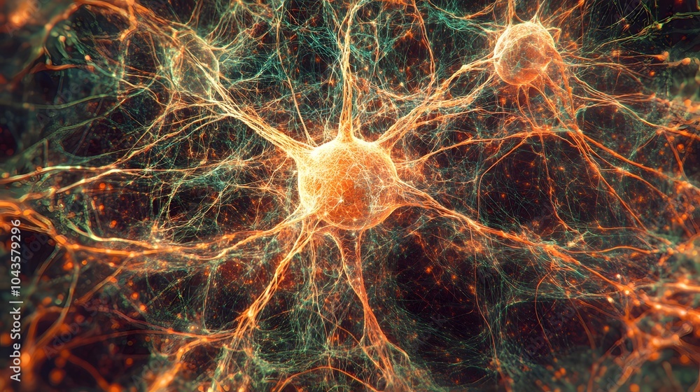 Fototapete A glowing matrix of abstract forms visualizing the complex layers of deep learning models in AI, 4K resolution