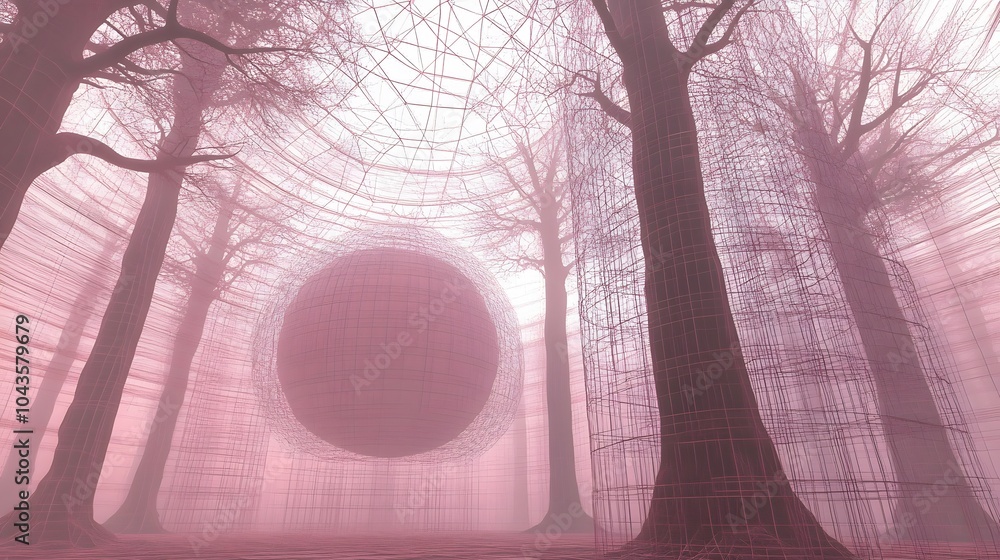 Poster a mystical, glowing geometric network representing ai models in a foggy, ethereal tone, abstract and