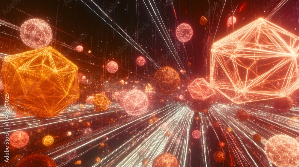 Poster A dramatic, neon-lit web of interconnected shapes, visualizing the high-stakes world of machine learning and AI decision-making, 4K resolution