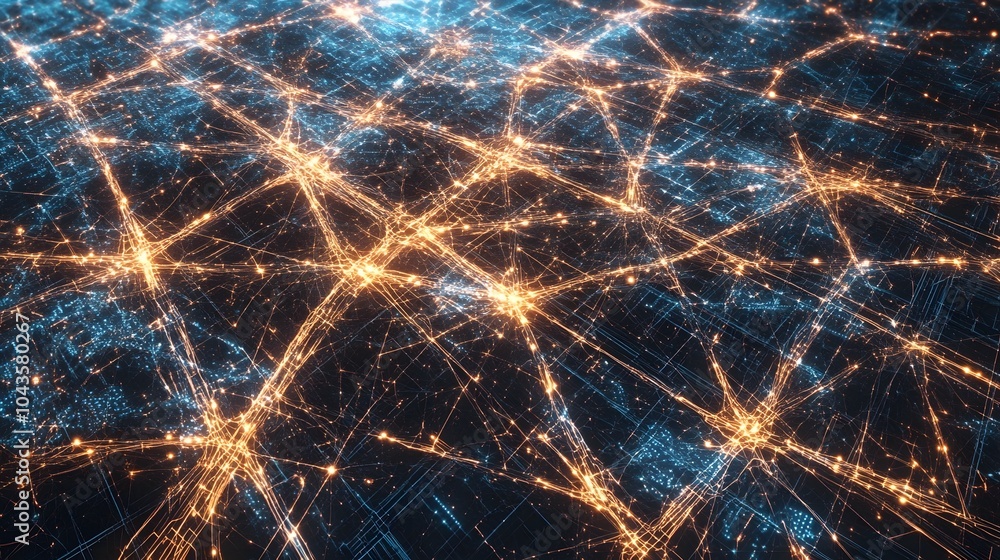 Poster a high-energy, neon-glowing network of shapes representing ai models in a futuristic, fast-paced atm