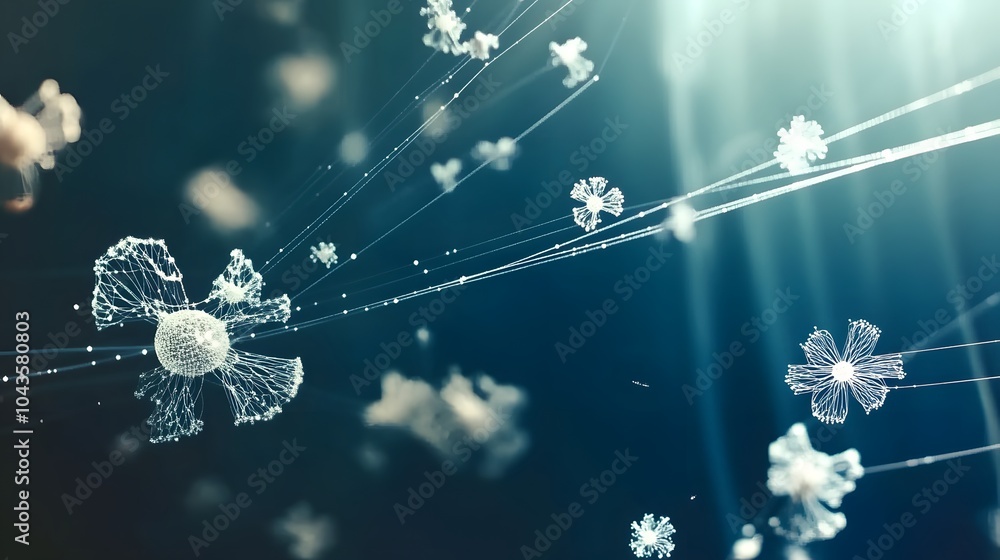Aufkleber A gentle, glowing network of abstract shapes representing the balanced, slow learning of AI models over time, abstract and calming, 4K resolution