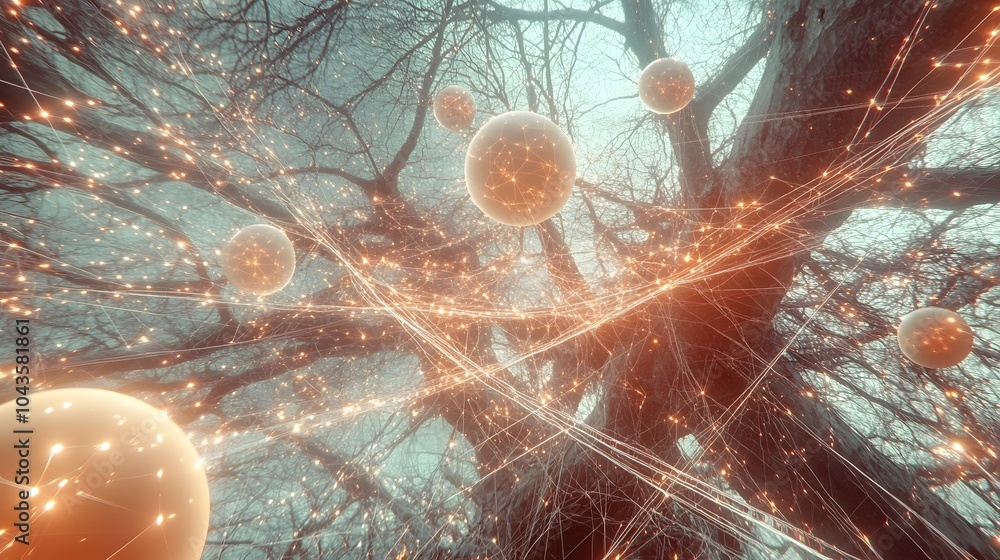Poster A complex web of glowing nodes and geometric shapes, symbolizing the interconnected layers of a deep learning neural network, 4K resolution
