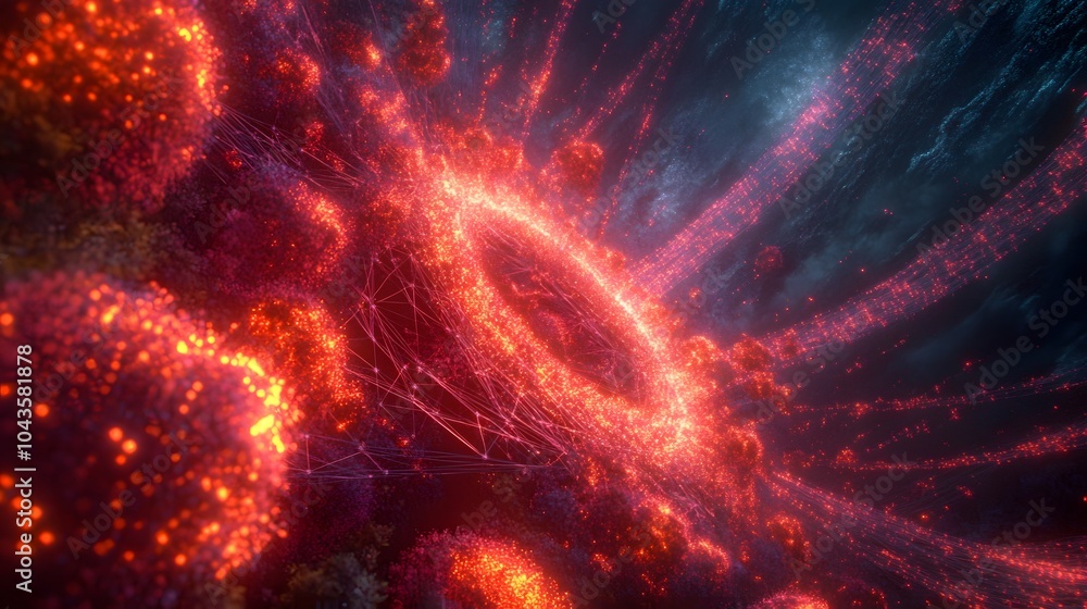 Poster An abstract web of interconnected geometric forms, illustrating the intricacies of machine learning algorithms, glowing in a dark environment, 4K resolution