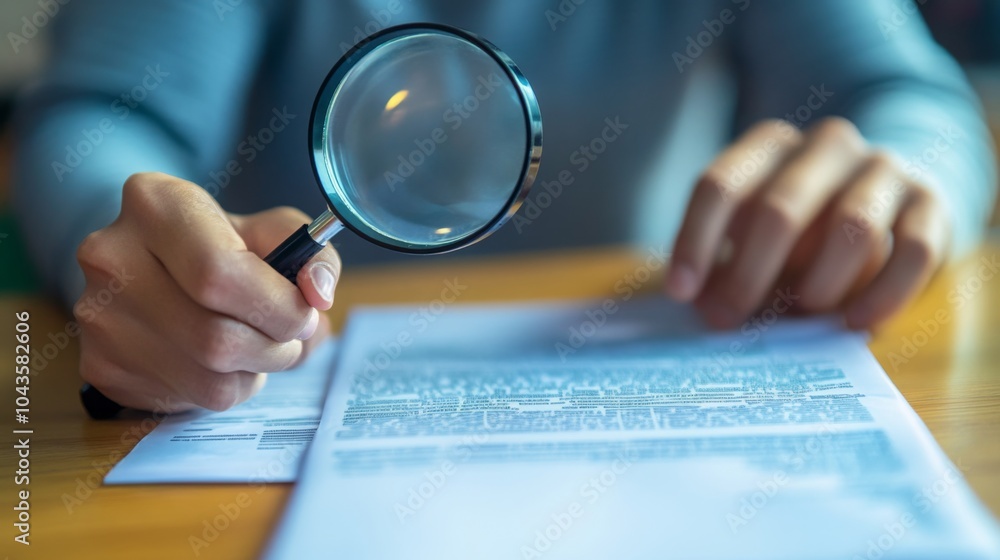 Aufkleber a person examining a document with a magnifying glass, highlighting attention to detail and careful 