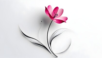 stylized pink flower with black veins and flowing black-contoured stem