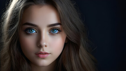 Fototapeta premium Close-up portrait of a beautiful young woman with blue eyes.