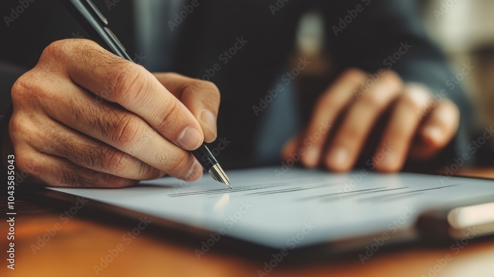 Poster hands signing a digital contract on a tablet, symbolizing a completed transaction with a stylus.