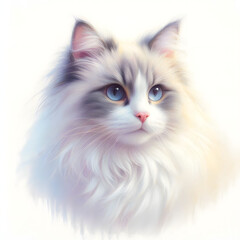 흰 배경, 랙돌, 파스텔화 (white background, Ragdoll cat, pastel painting)