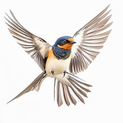 Fototapeta premium Swallow bird flying with outstretched wings on white background