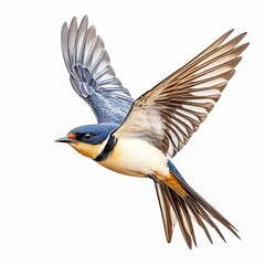 Fototapeta premium Swallow bird flying with outstretched wings on white background