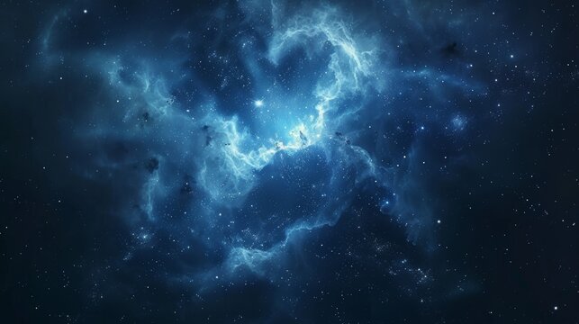 Realistic nebula surrounded by stars and cosmic dust in a deep space background