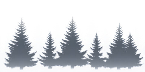 Fototapeta premium Silhouette of Pine Trees in a Misty Landscape on white and transparent background.
