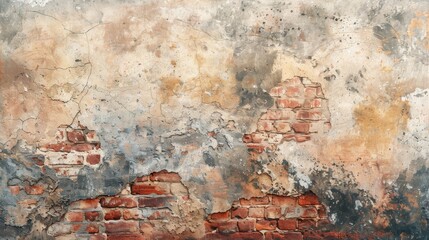 Obraz premium Stucco wall in watercolor with warm, terracotta tones, textured and weathered