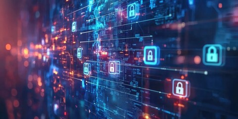 Information security framework with locked data symbols, protective actions, and security policies.
