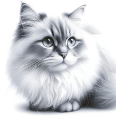 흰 배경, 랙돌, 펜슬 드로잉 (white background, Ragdoll cat, pencil drawing)