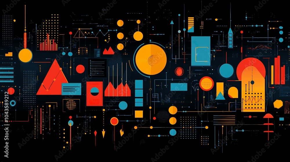 Poster vibrant spectrum of abstract shapes symbolizing various pathways of startup growth market validation