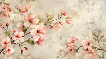 Vintage watercolor paper with delicate floral patterns, soft and feminine