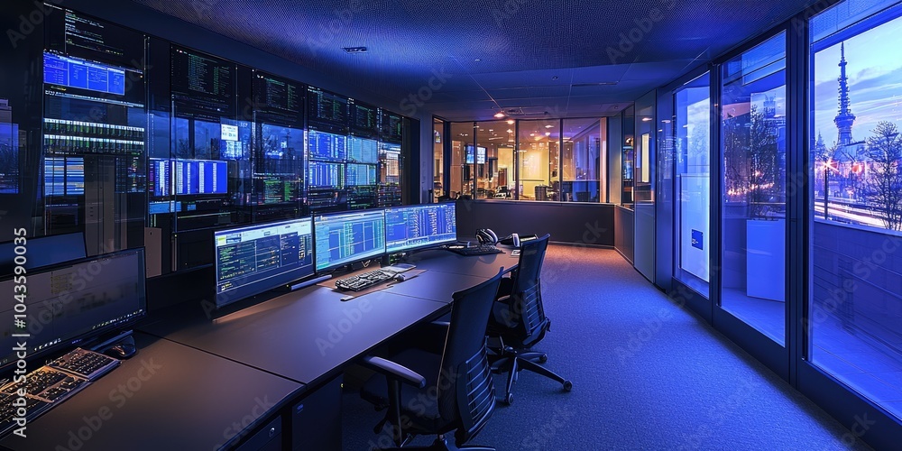 Aufkleber A cutting-edge network operations center with advanced monitoring tools ensuring seamless data transmission and enhanced security.