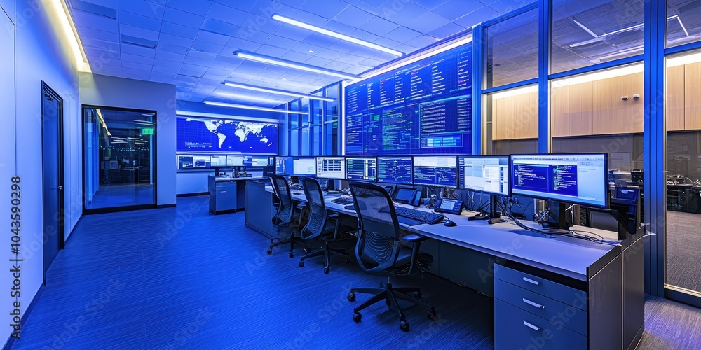 Aufkleber A cutting-edge network operations center with advanced monitoring tools ensuring seamless data transmission and enhanced security.