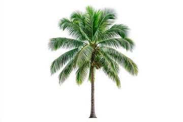 A tall, lush palm tree isolated on a white background, perfect for tropical themes and beach decor.