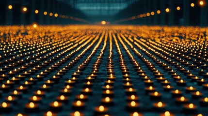 A mesmerizing array of illuminated candles arranged in rows, creating a warm and enchanting atmosphere.