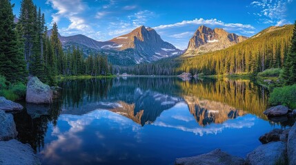 Bear Lake Reflections: Longs Peak and Glacier Gorge Reflecting in the Serene Blue Waters on a Summer Morning