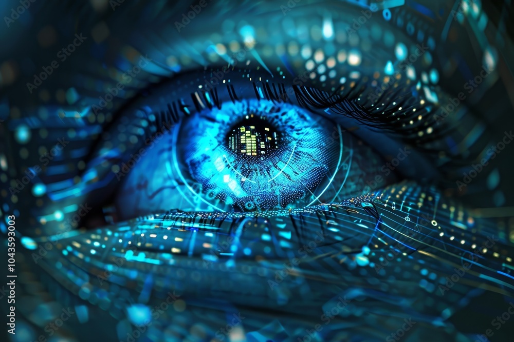 Poster biometric authentication technology as futuristic art ,a visual concept of the future of artificial 