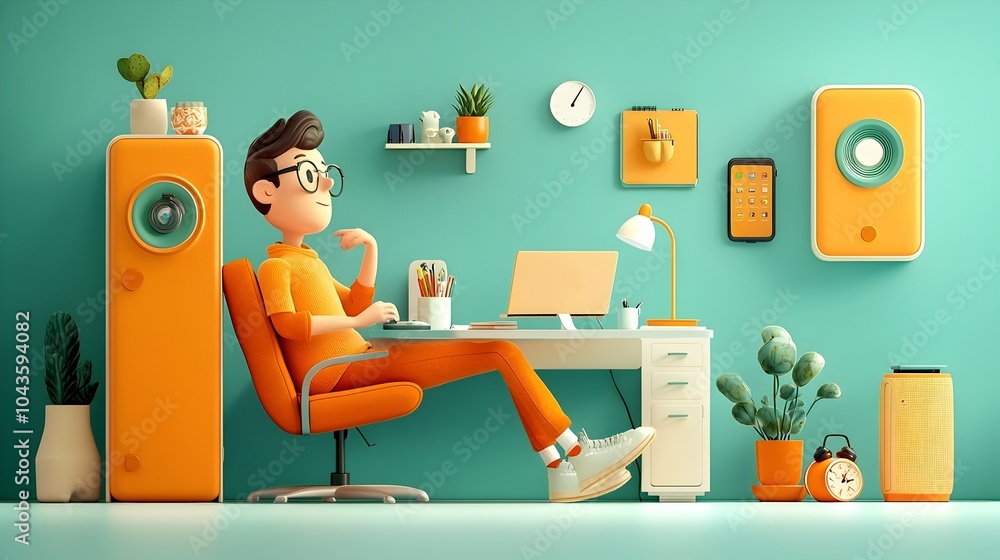 Poster carefully curated home office setup featuring sleek technology lush greenery and ergonomic furniture