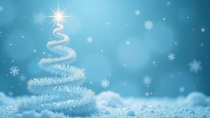 Merry Christmas, Happy Holidays Card - Christmas Tree Shape Made from Bright Spiralling Light on a Dark Blue Background