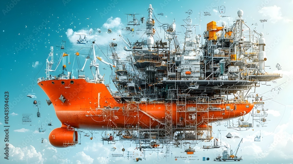Fototapete detailed cross section showcasing the inner workings and various stages of a bustling shipyard from 