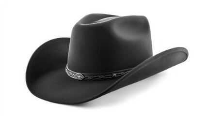 Black Cowboy Hat Isolated on White Background. Stylish Fashion Accessory