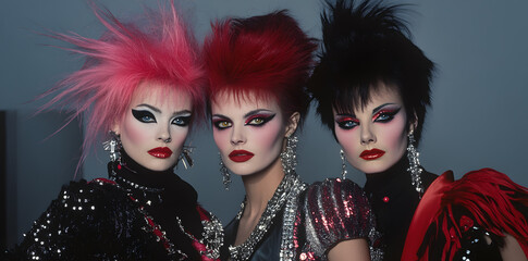 Naklejka premium Glam rock band portrait in the 1980s 