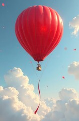 Obraz premium Red balloon in the blue sky wuth forest in the down