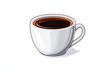 Coffee cup filled with black coffee, white isolate background