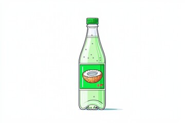Coconut-flavored sparkling water in a clear bottle, white isolate background.