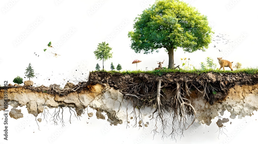 Aufkleber A captivating cross section of a forest ecosystem unveiling the intricate layers and hidden wonders beneath the surface  Explore the intriguing textures and details of tree roots wildlife burrows