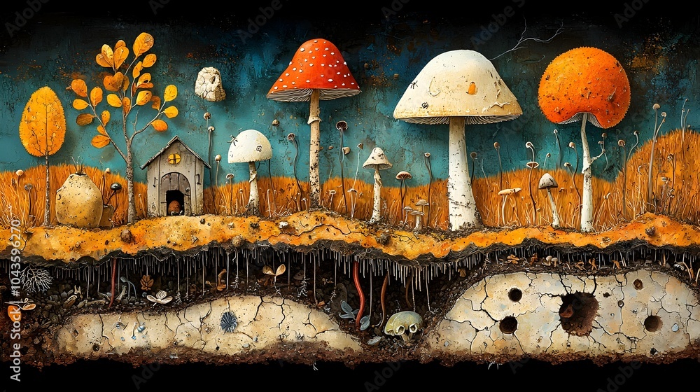 Leinwandbilder captivating cross section of a forest floor showcasing the intricate layers of soil mushrooms and bu