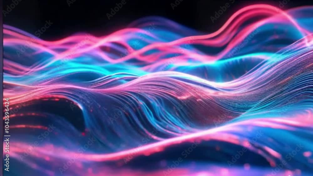 Poster dynamic abstract background with blue and black wavy lines and glowing texture