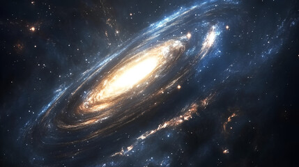 Majestic Spiral Galaxy in Deep Space with Brilliant Core