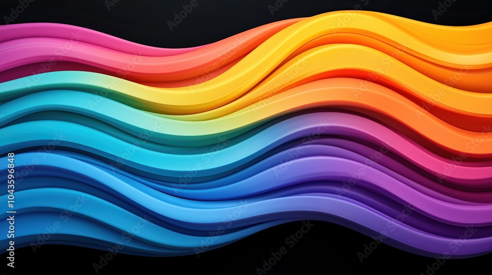 Poster colorful wavy patterns creating a sense of vibrancy and fluidity on a dark background.