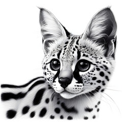 Obraz premium 흰 배경, 서벌, 펜슬 드로잉 (white background, serval, pencil drawing)