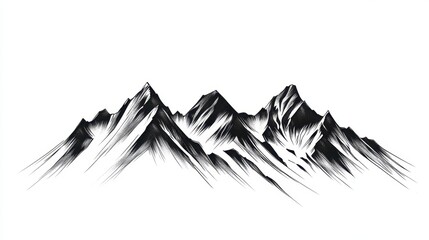 Minimalist black line tattoo of a mountain range, sharp and detailed on a clean white background.