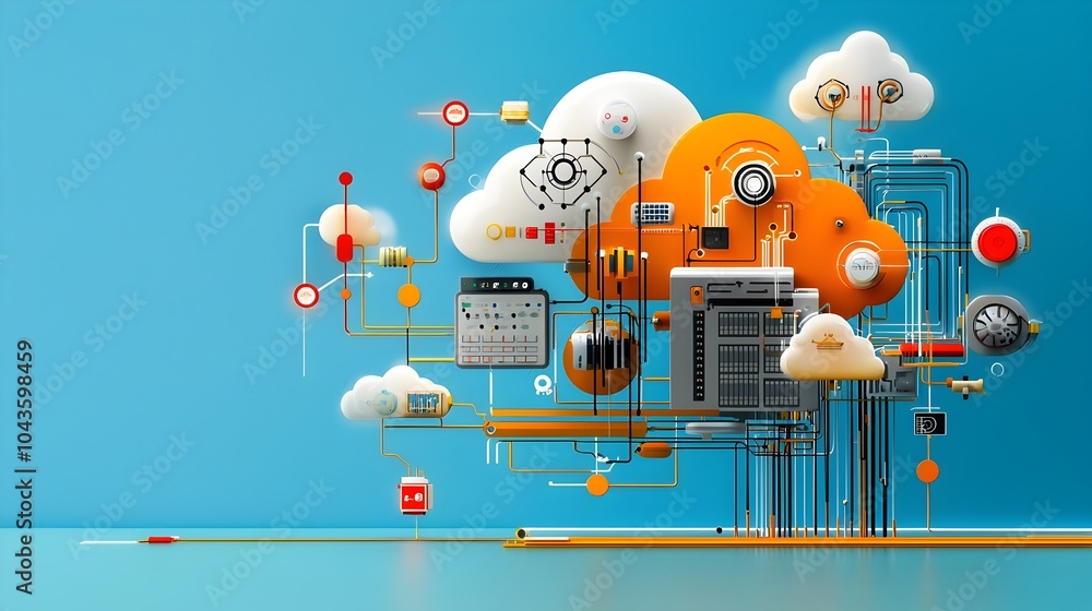 Poster Colorful Cut Through Depicting the Layered Structure of Digital Cloud Infrastructure and Security Protocols Powering Modern Technology Landscape