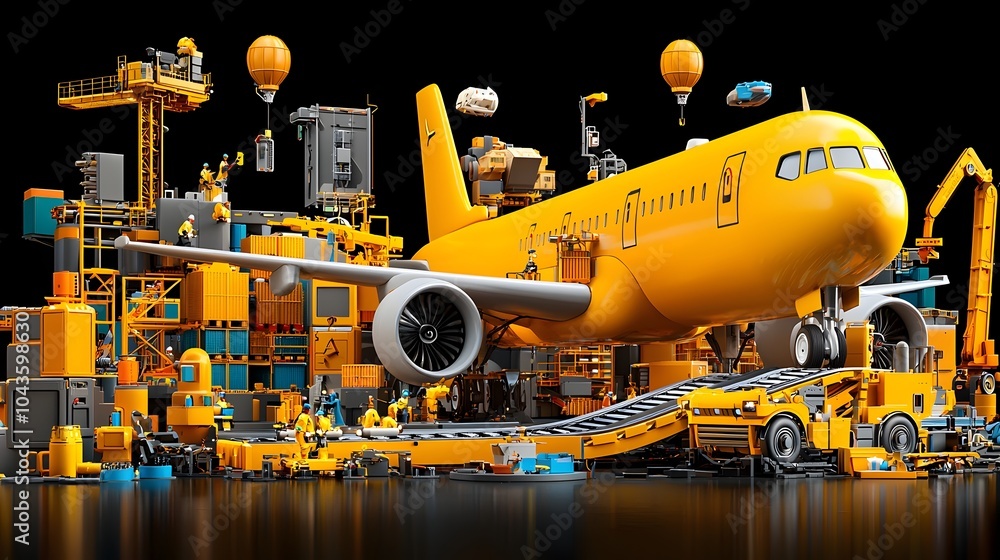Poster Comprehensive Cargo Terminal with Efficient Logistics and Storage Solutions Cross section of an airport s cargo handling facility showcasing storage bays conveyor belts