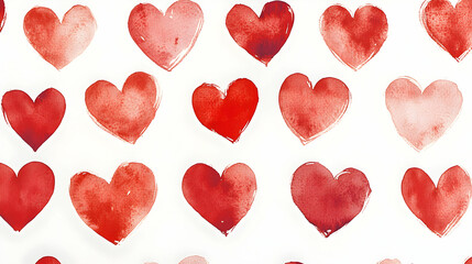 Hand-Drawn Heart Pattern in Various Shades of Red on White Background