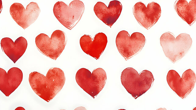 Hand-Drawn Heart Pattern in Various Shades of Red on White Background